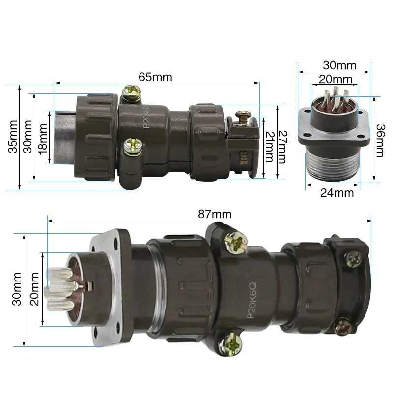 Aviation Plug Socket Round Connector P20 Series 2.3.4.5.7 Core Pins Interface Diameter 20MM