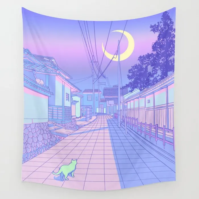 

Kyoto Nights Tapestry Wall Hanging Kawaii Tapestry Bedspread Room Wall Decor Bedside Layout Room Decoration