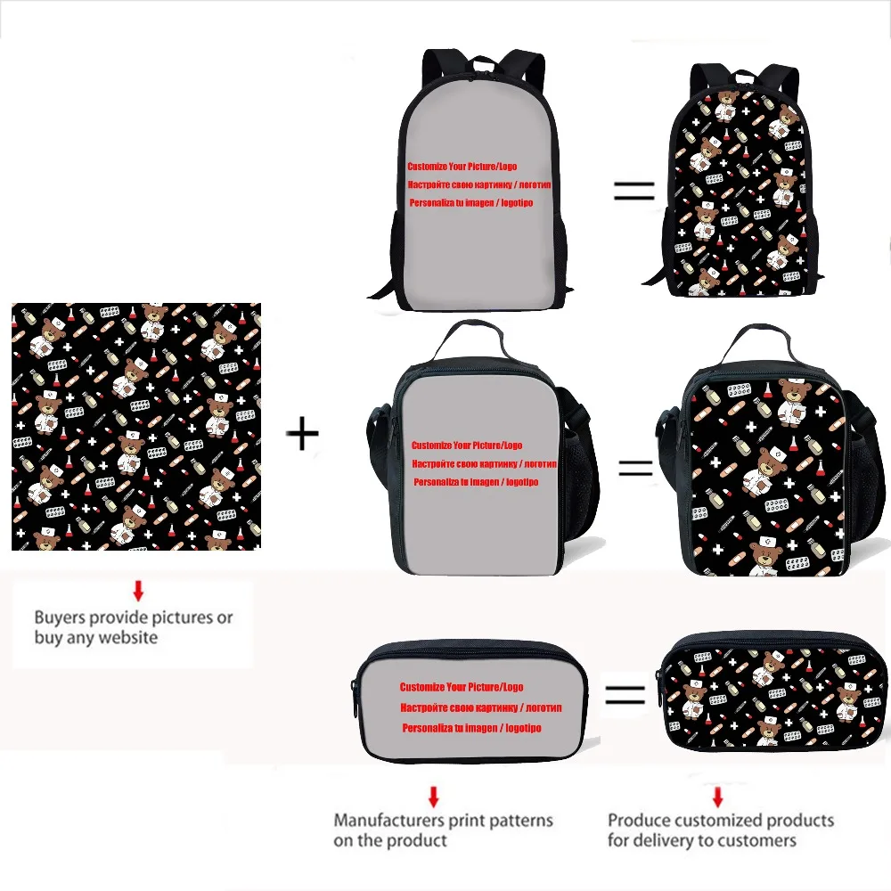 Teenagers Girls Pencil Case Schoolbag Big Capacity Custom Pattern Outdoor Backpack Cute Pet Prints Polyester School Bags