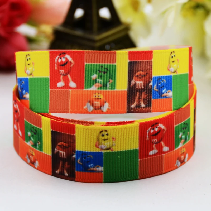 22mm 25mm 38mm 75mm Ruban satin M&M\'s bean Cartoon Printed Grosgrain Ribbon sewing supplies hair accessories X-00902 10 Yards