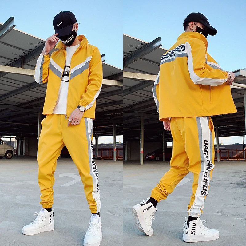 

Men's Tracksuit Streetwear Two-piece Set Sweat Suit Polyester Overalls Men's Jacket And Harem Pants Nice Hip Hop Mens Clothing