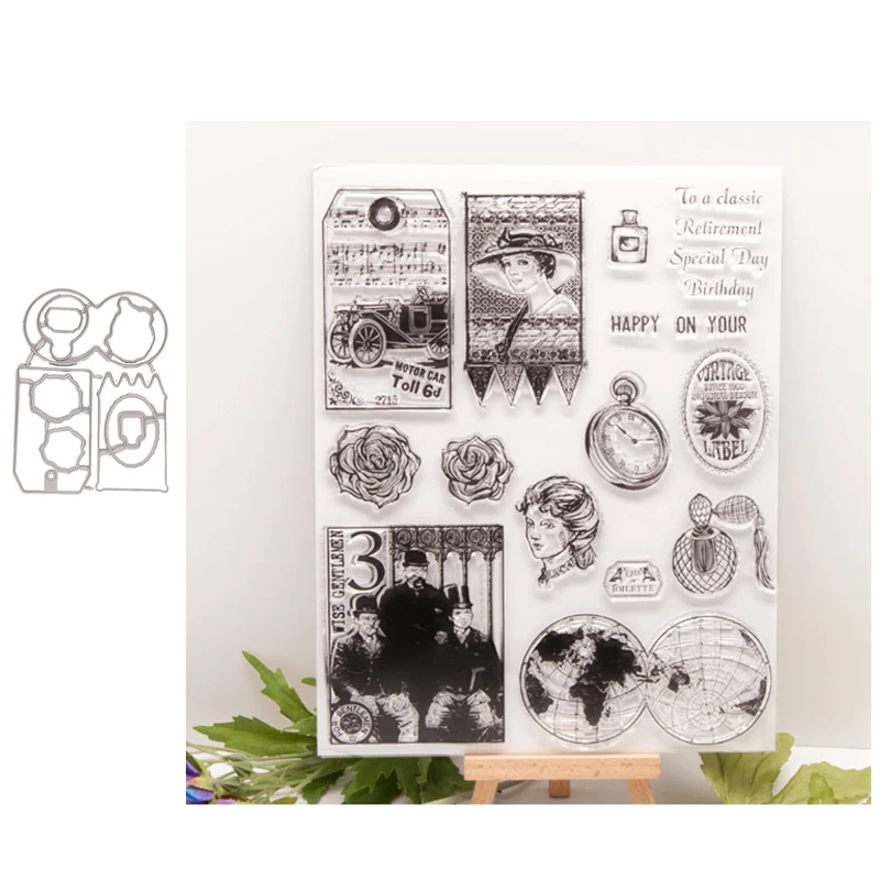 stamps and dies Retro series set 2020 clear stamp Scrapbooking  Stamping DIY album rubber metal cutting dies gift card stencil