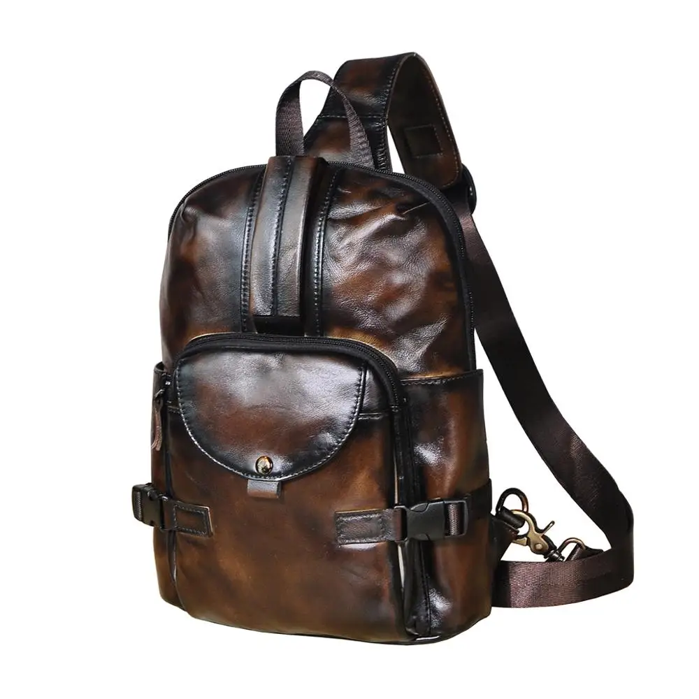 Hot Sale Men Original Leather Casual Fashion Chest Sling Bag 8\