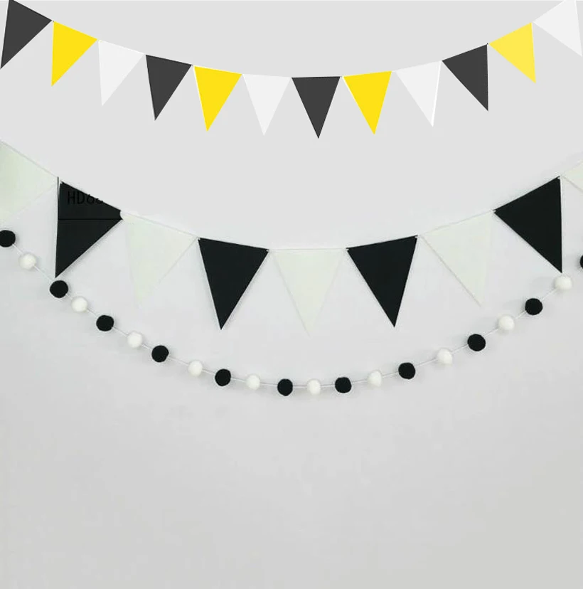 

New 4M And 8M Hanging Flags Yellow Grey Black White Pull Flag Felt Banner Pennant Bunting Garland Wedding Birthday Party Decor