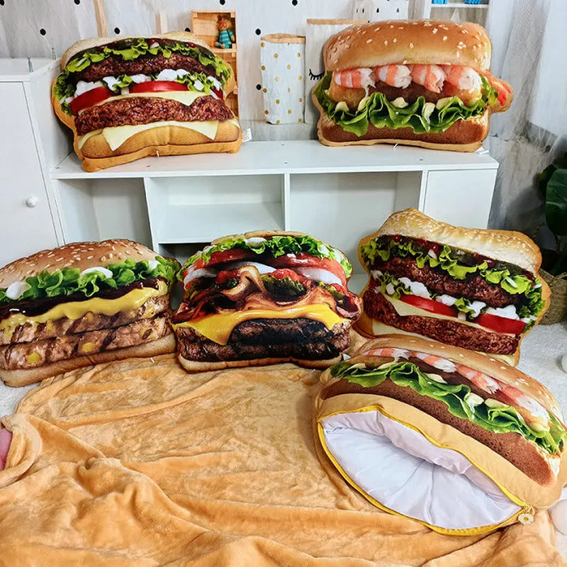 Kawaii Hamburge Doll Plush Toy Stuffed Pillow Room Decoration Blanket Cushion Birthday Gifts