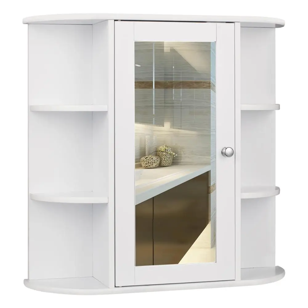 1PC White Bathroom Cabinet Hanging Wall Cabinet with Mirror  MDF Cupboard Storage Shelf for Toilet Bathroom