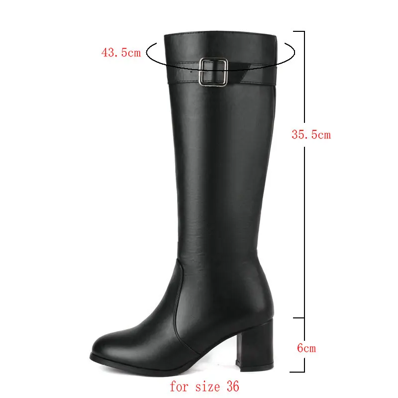 Black White Women Knee High Boots Comfortable Square High Heel Round Toe Ladies Calf Boots PU Leather Side Zipper Women\'s Boots