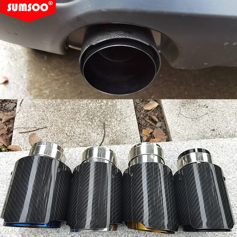 genuine SUMSOO Car Carbon Fiber  Muffler Tip Exhaust System Universal Straight Stainless four colors  Exhaust Mufflers tips