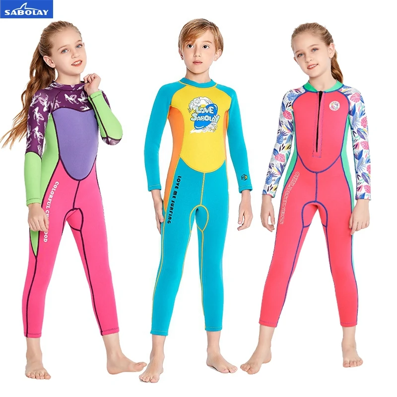 

SABOLAY Children's Diving One-Piece Swimsuit Sunscreen Scratch Protection Trunk Kids Long Wetsuit Beach Surfing Snorkeling