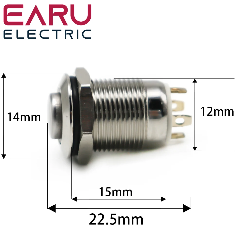 12mm  High Round Waterproof Momentary Stainless Steel Metal Push Button Power Switch LED Light Shine Car Horn 3V 5V 12V 24V