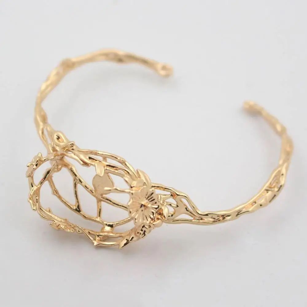 5pcs Flower Leaf Vine Branch Bracelet Bangle 16x22mm Cabochons Bases Casted Colors Jewelry Accessoies Women Open Cuff Bangle