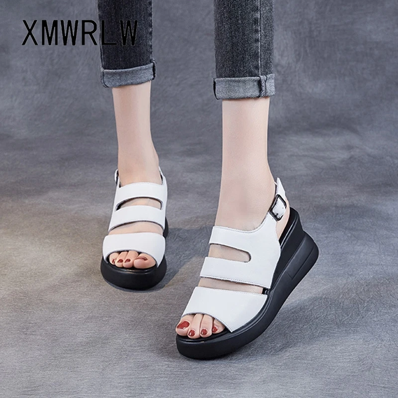 

Сандалии XMWRLW женские в стиле ретро, натуральная кожа, высокий каблук, босоножки ручной работы, лето 2021