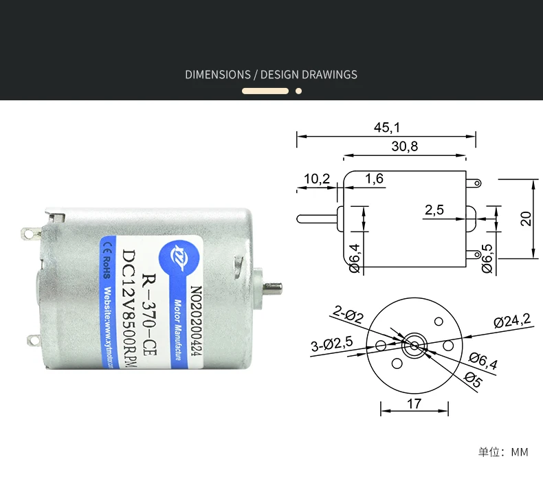 RF-370 Micro DC Gear Motor High Power High Speed Small Motor 6V 12V 24V DC Brush Motor with Long Life DC Electric Motor