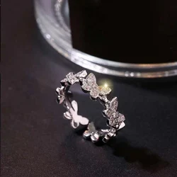 New Fashion Butterfly Rings Shiny Cubic Zirconia Leaves Geometric Adjustable Finger Ring Minimalist Dainty Jewlery Gifts