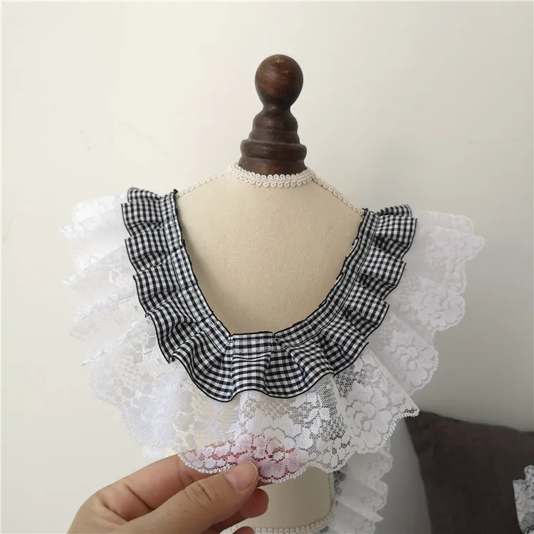 8CM Wide Double-layer Plaid Lace Fake Collar Doll Skirt Dress Beautifully Decorated Lace Accessories Straightening Amount