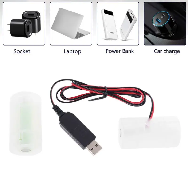 USB to D Cell Battery Eliminator Cable Replace 1-4pcs D Size 1.5V Batteries for Clocks Remotes Toys Electronic Device