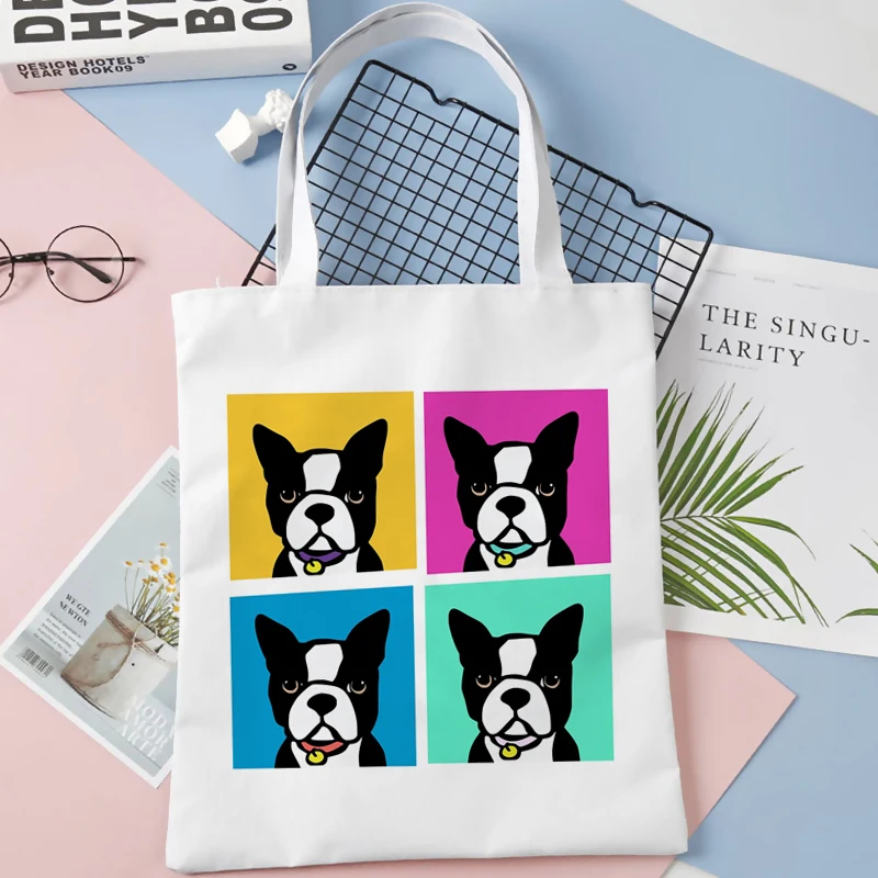 Women French Bulldog Cotton Canvas Shopper Bag Girl Harajuku 90s Y2K Classic Vintage Shoulder Handbag Female Bolsa Compra