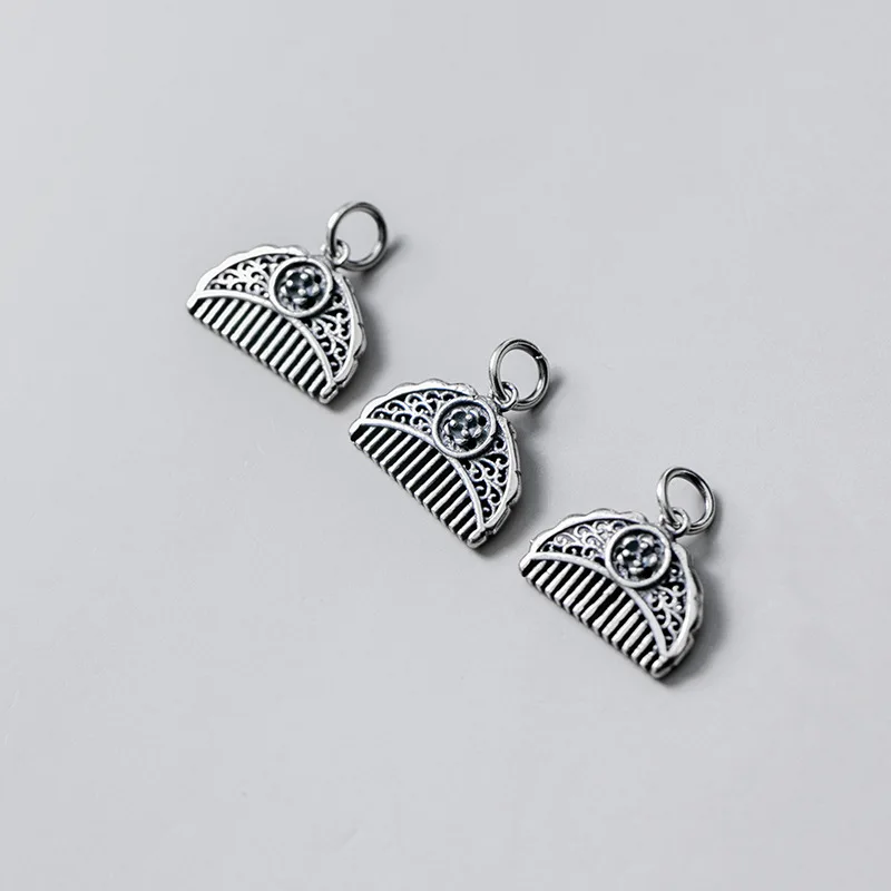 925 Sterling Silver Pretty Comb Design Women Charms High Quality Handmade S925 Silver Retro Dangle Pendant DIY Jewelry Findings