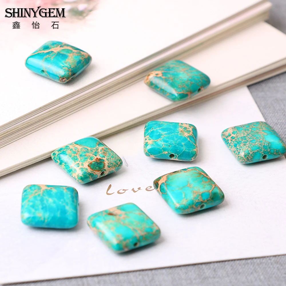 ShinyGem 14*14mm Charm Square Shape Sea Sediment Jaspers Bead Natural Blue Texture Stone Loose Bead For DIY Jewelry Making 20pcs