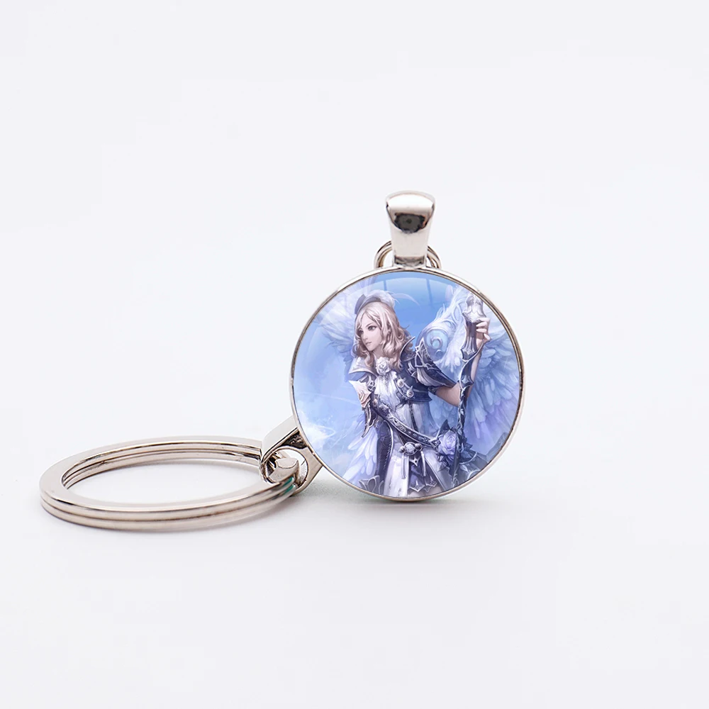 Hot Game Aion Keychains Handmade Glass Cabochon Silver Plated Pendants Jewelry Women For Accessories