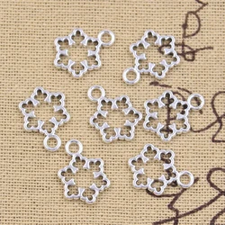 50pcs Charms Hollow Snow Snowflake 16x11mm Antique Silver Color Pendants Making DIY Handmade Tibetan Finding Jewelry