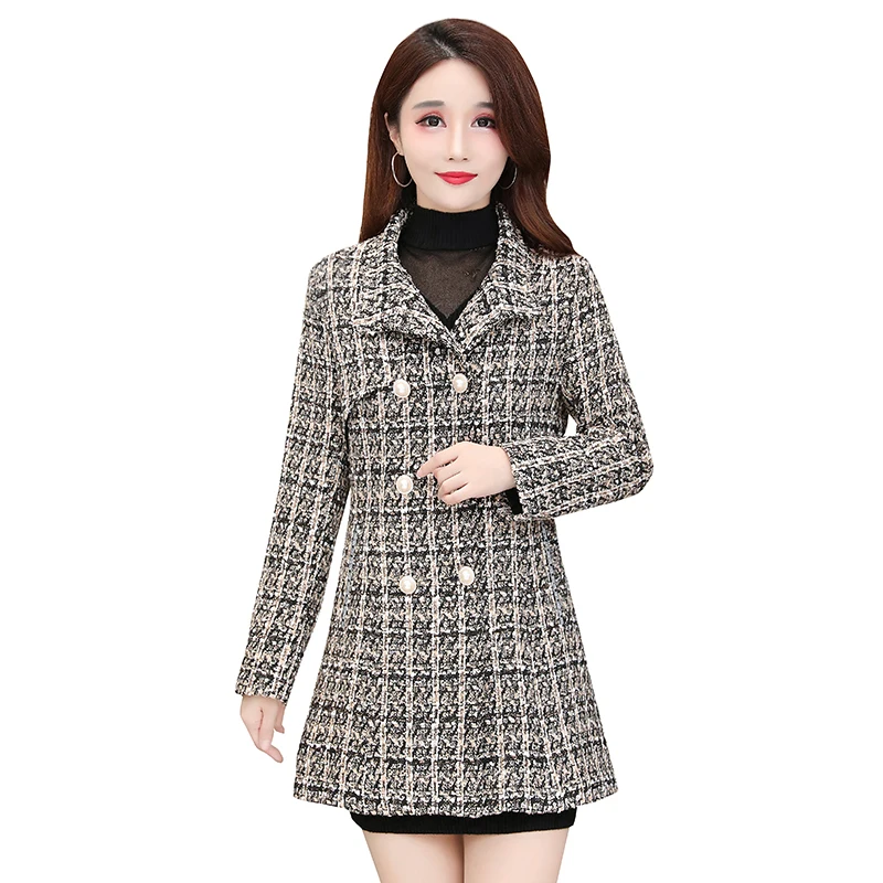 Thickened Plaid Woolen Coat Women New Fall Winter Jacket Female Overcoat  Long Loose Double-Sided Cashmere Woolan Overcoat Lady