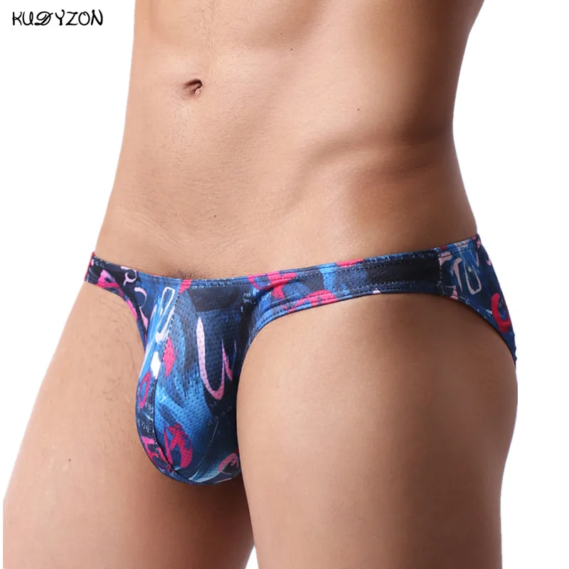 New Sexy Men Underwear Breathable Printed Briefs Low Waist Male Underpants Cuecas Calzoncillos Bulge Pouch Mesh Bikini Briefs