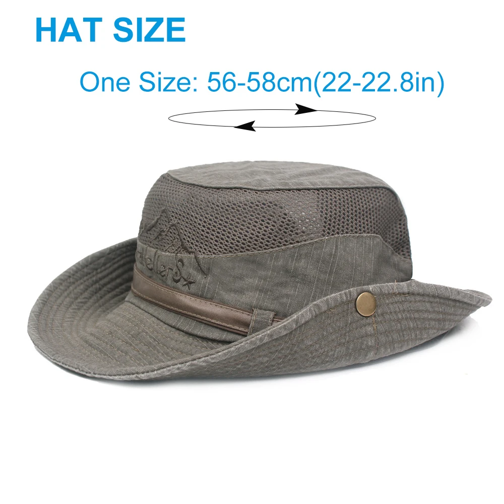 Breathable Mesh Bucket Hat Outdoor Summer Cap Hiking Sun Hat Unisex Boonie Cap Wide Brim Cotton Fishing Hats