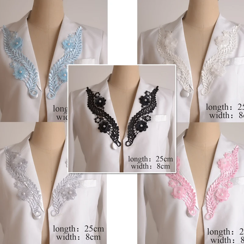 1 pairs Hollow out embroidery 3d flowers lace applique neckline lace collar sewing trims