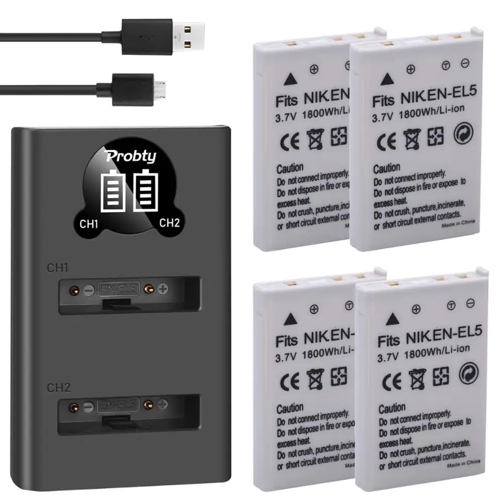 EN-EL5 ENEL5 Battery & LED Dual USB Charger for Nikon Coolpix P530 P520 P510 P100 P500 P5000 P5100 P6000 3700 4200 Camera