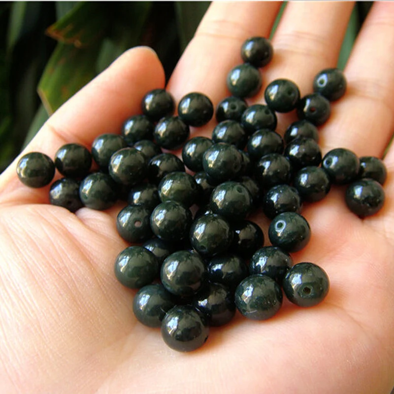 10pcs Round Natural Xinjiang Hotan Jade Beads 6/8/10/12/14/16/18/20mm Loose Stone Bead For Jewelry Making DIY Bracelet Necklace