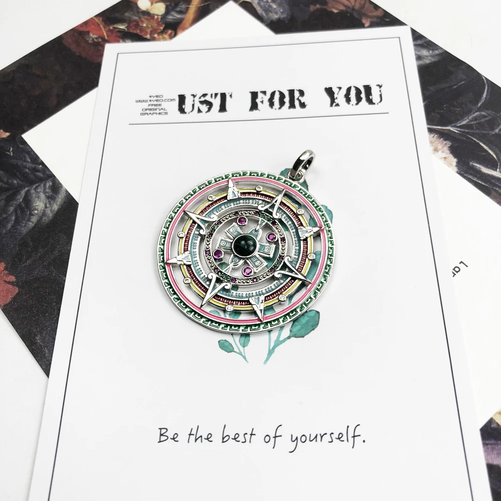Pendant Aztec Amulet 925 Sterling Silver Colorful Zirconia Fine Women Jewelry Accessories Fit Necklace Ethnic Protection Gift