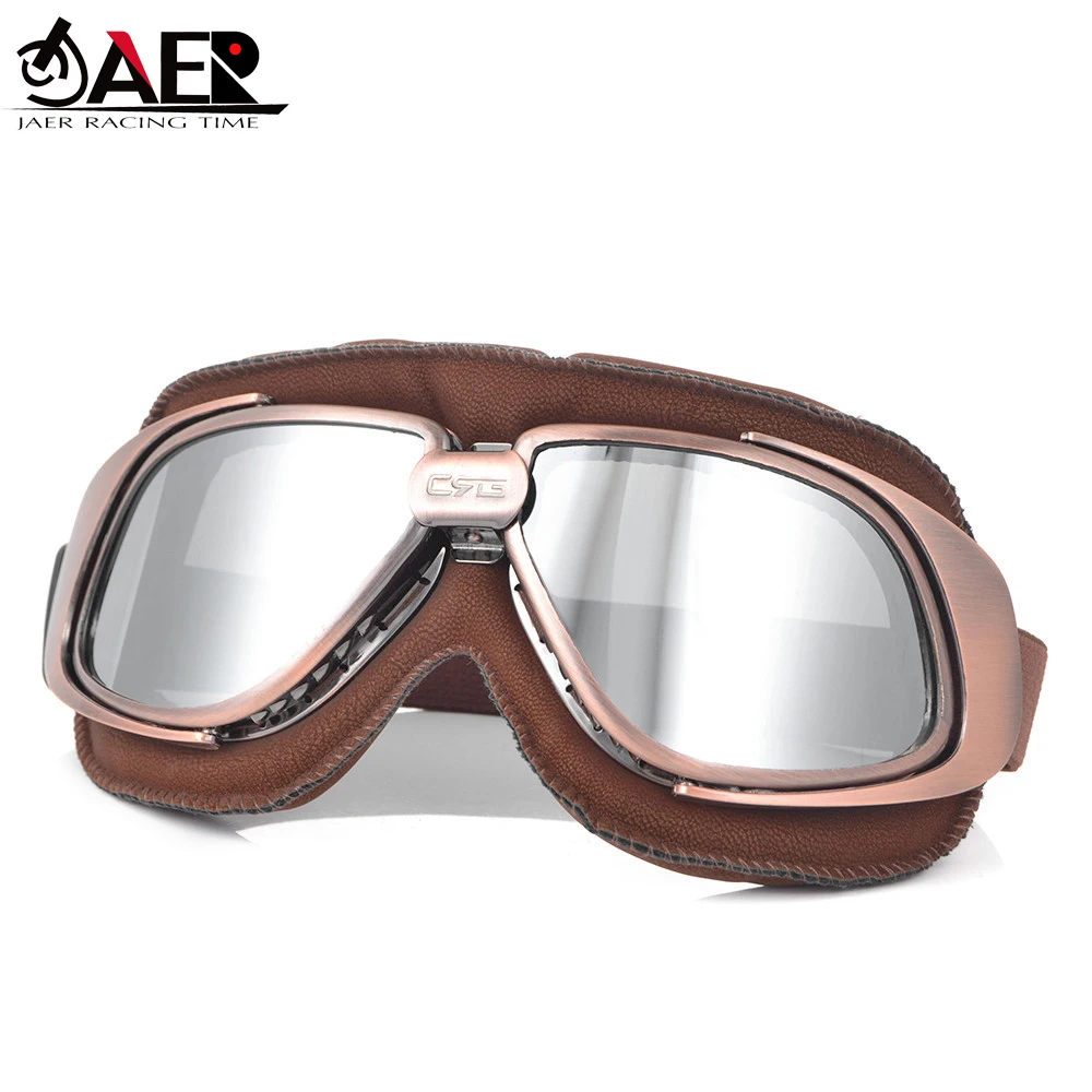 

Motorcycle Pilot Goggles Glasses For Helmet Motor Bike Racing Brown Goggles Lens Motorbike Leather UV Protection