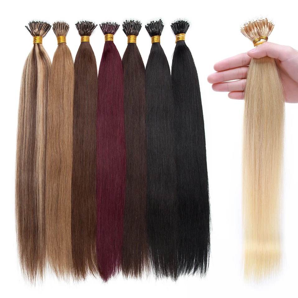 S-noilte-Extensions de Cheveux Humains Lisses, Couleur Blond Naturel, Micro Perle, Boucle Pré-collée, 22 Pouces, 1g/Brin, 50 Pièces