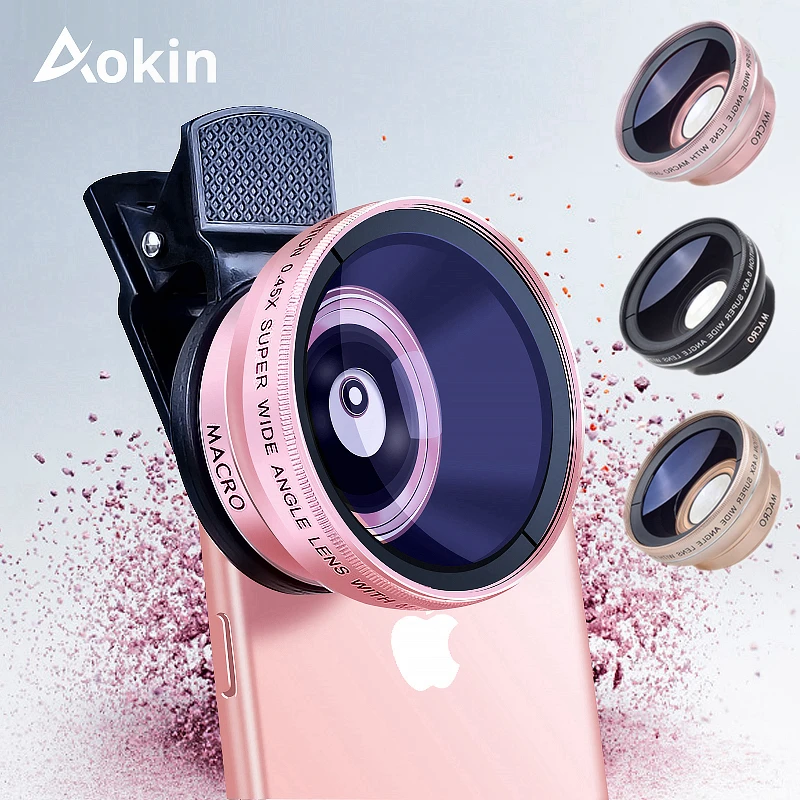 Aokin Camera Lens Kit 0.45X Super Wide Angle Lens with 12.5X Macro Lens For iPhone Samsung Galaxy Mobile Phone Lens