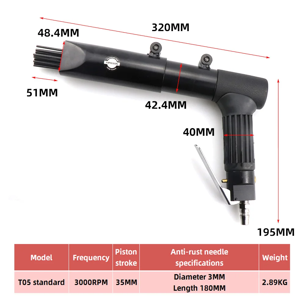 Powerful Standard Pneumatic Gun-shaped Rust Remover Metal Air Rust Remover Painter 19PCS 3mm Round Head Steel Needle