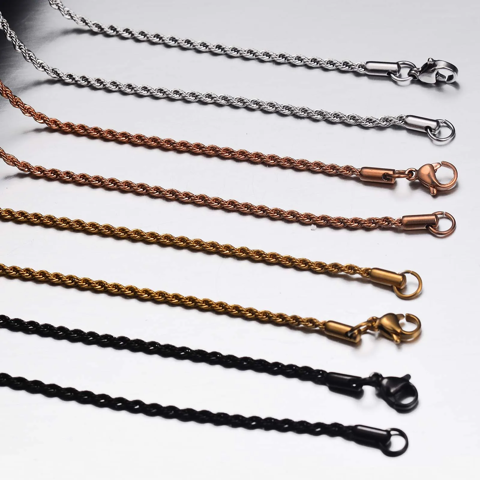 1Pc Width 2/2.5/3/4mm Rope Chain For Women Men Necklace 316L Stainless Steel Twisted Chain Necklace Jewelry