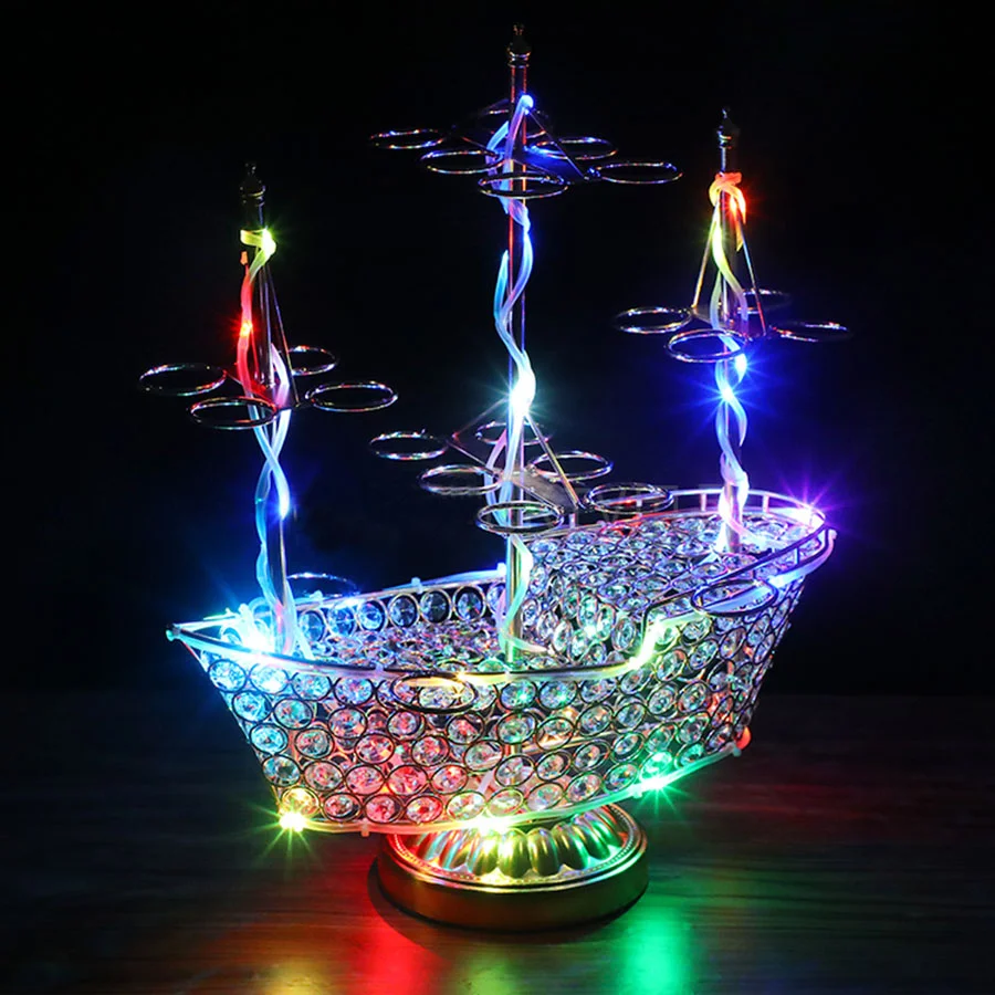 Imagem -04 - Led Recarregável Barco Forma Vinho Titular Cocktail Cup Titular Bandeja Stand Serviço Vip Shot Glass Display Wine Glass Rack Decor 24 Buracos