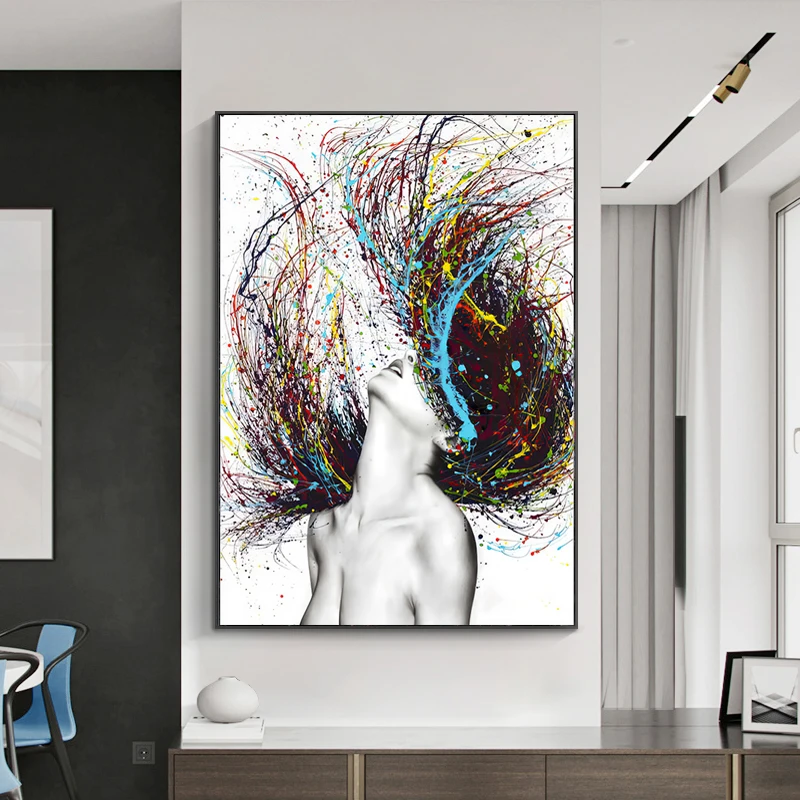 

Modern Abstract Wall Art Colorful Hair Woman Canvas Painting Posters And Prints Pictures on the Wall For Living Room Home Decor