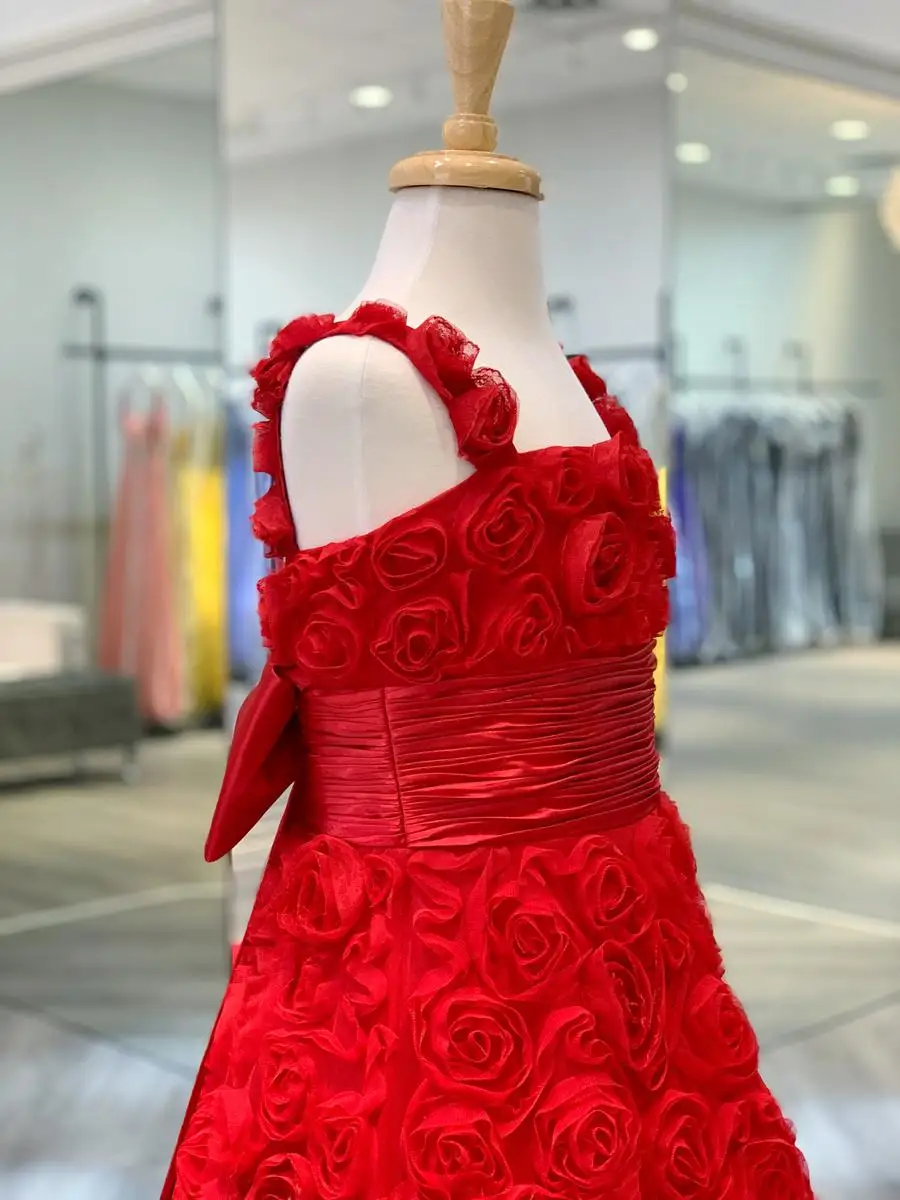 Splendida Rosa Rosette Ragazze Spettacolo Del Vestito 2020 per Neonati Bambino Del Bambino Dei Bambini Del Bambino Della Ragazza 3D Rose Floreale Festa di Compleanno Dell'abito di per adolescenti