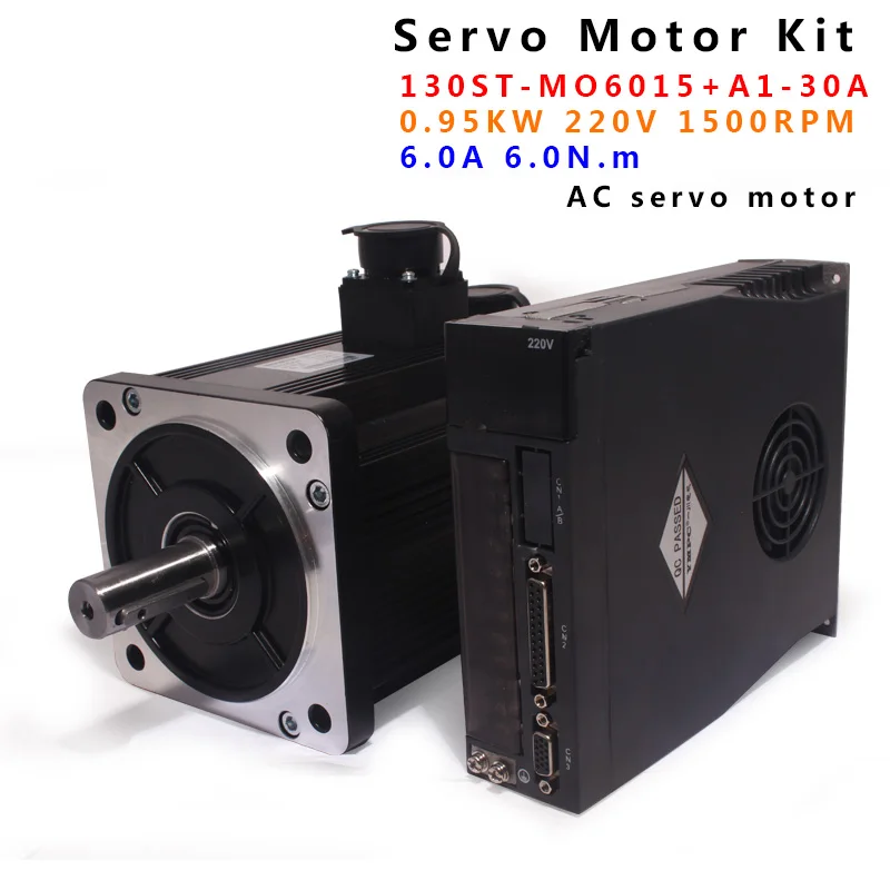 130ST-M06015 0.95KW AC servo driver 1500rpm 6N.M 950W AC servo moto with 3 meter cables Single-Phase ac drive A1-30A