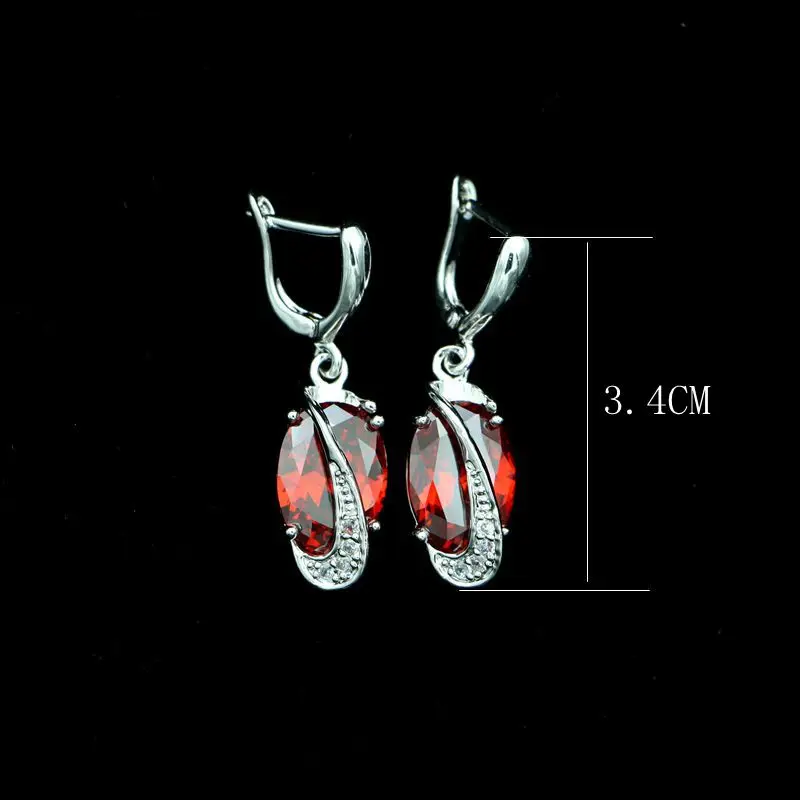 Fashion Drop Earrings 925 Silver Jewelry Fire Red Stone Cubic Zirconia Earrings For Bridal Wedding Decoration For Women