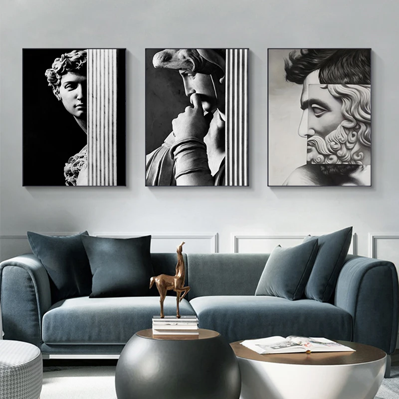 Abstract Man Statue Canvas Painting Pop Wall Art Picture for Living Room Home Pictures Retro Michelangelo David Poster and Print