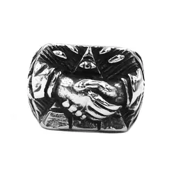 Wholesale Illuminati Pyramid Eye Handshake Ring Stainless Steel Jewelry All Seeing Eye Masonic Biker Men Ring Gifts SWR0873