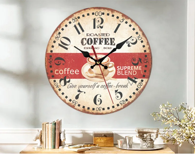 Vintage Wooden Wall Clock Modern Design Vintage Rustic Retro Clock Home Office Cafe Decoration Art Large Wall Watch