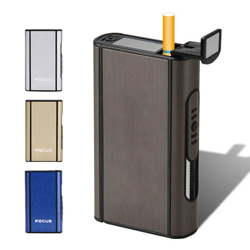 1PCS Aluminium Alloy Cigarette Case Automatic Ejection Cigar Holder Portable Metal Cigarette Box Windproof Smoke Boxes Gadget