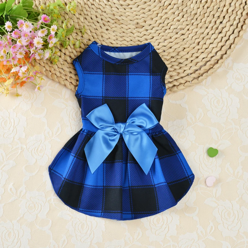 2021 Christmas Dog Plaid Skirt Sweet Dog Bowknot Princess Dress Pet Princess Clothes For Small Dogs Pet Plaid Skirt Pet Supplies