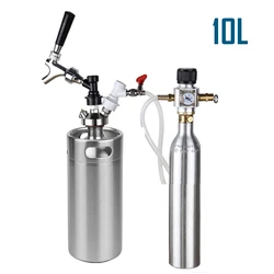 10L Mini Growler,Pressurized Beer Keg Set with 90 PSI Co2 Charger & Co2 Soda Bottle Cylinder,Homebrew Draft Beer Tap Dispenser