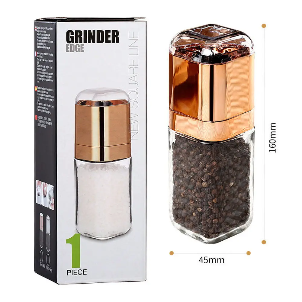 Fashion Pepper Grinder 180ml Premium Glass Bottle Salt and Pepper Shakers with Ceramic Spice Grinder Kitchen Pepper Mill Gold