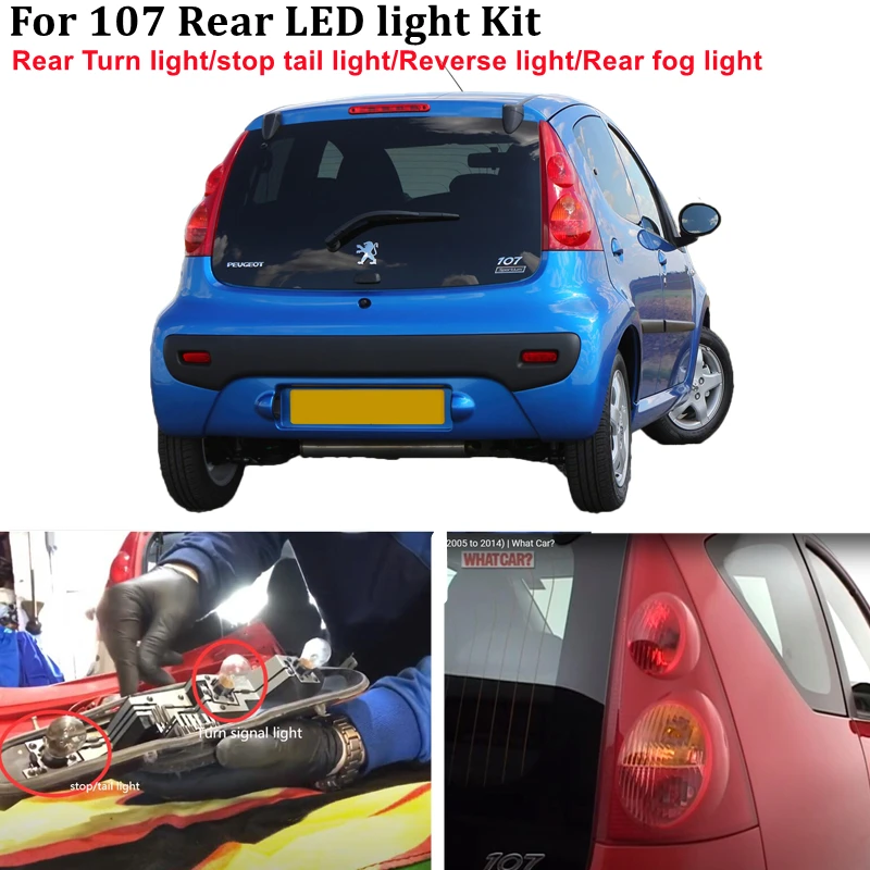 Rear tail light kit for Peugeot 107 2005-2014 PM PN Rear turn signal Brake tail stop light fog Reverse backup light bulbs